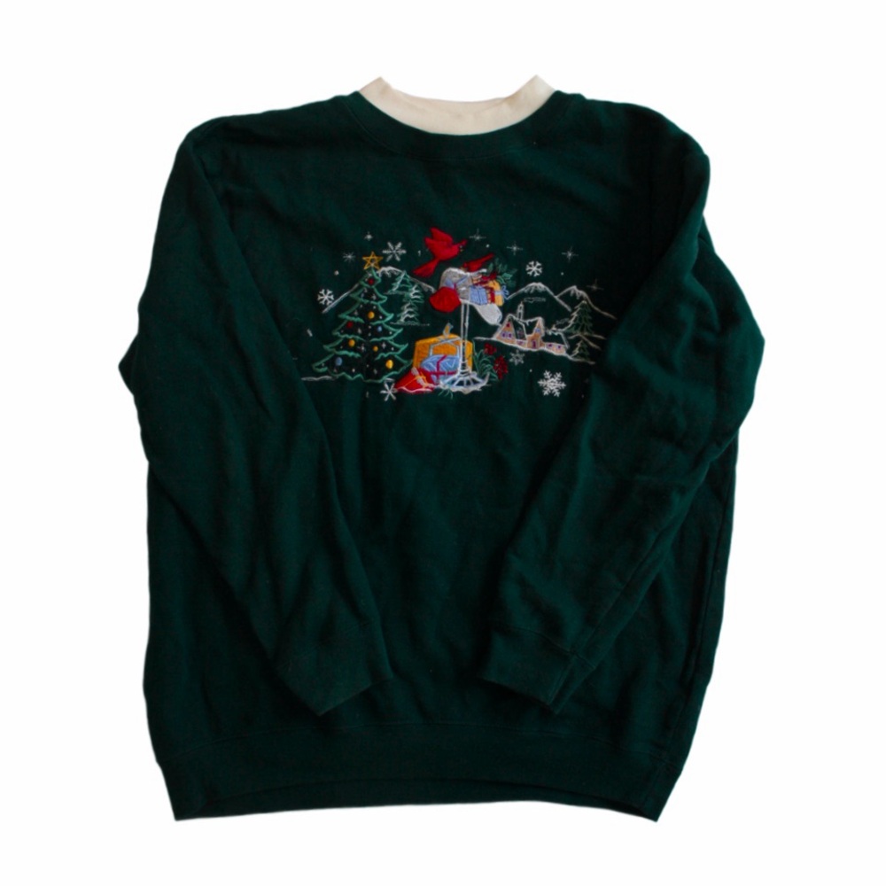 bobbie brooks embroidered christmas crew neck sweater